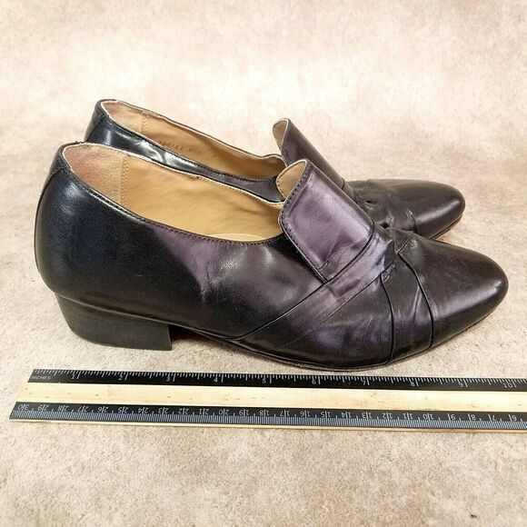 Giorgio Brutini Womens 244611 Size 7 Black Leather Slip On Loafer 2" Block Heels - Picture 5 of 10